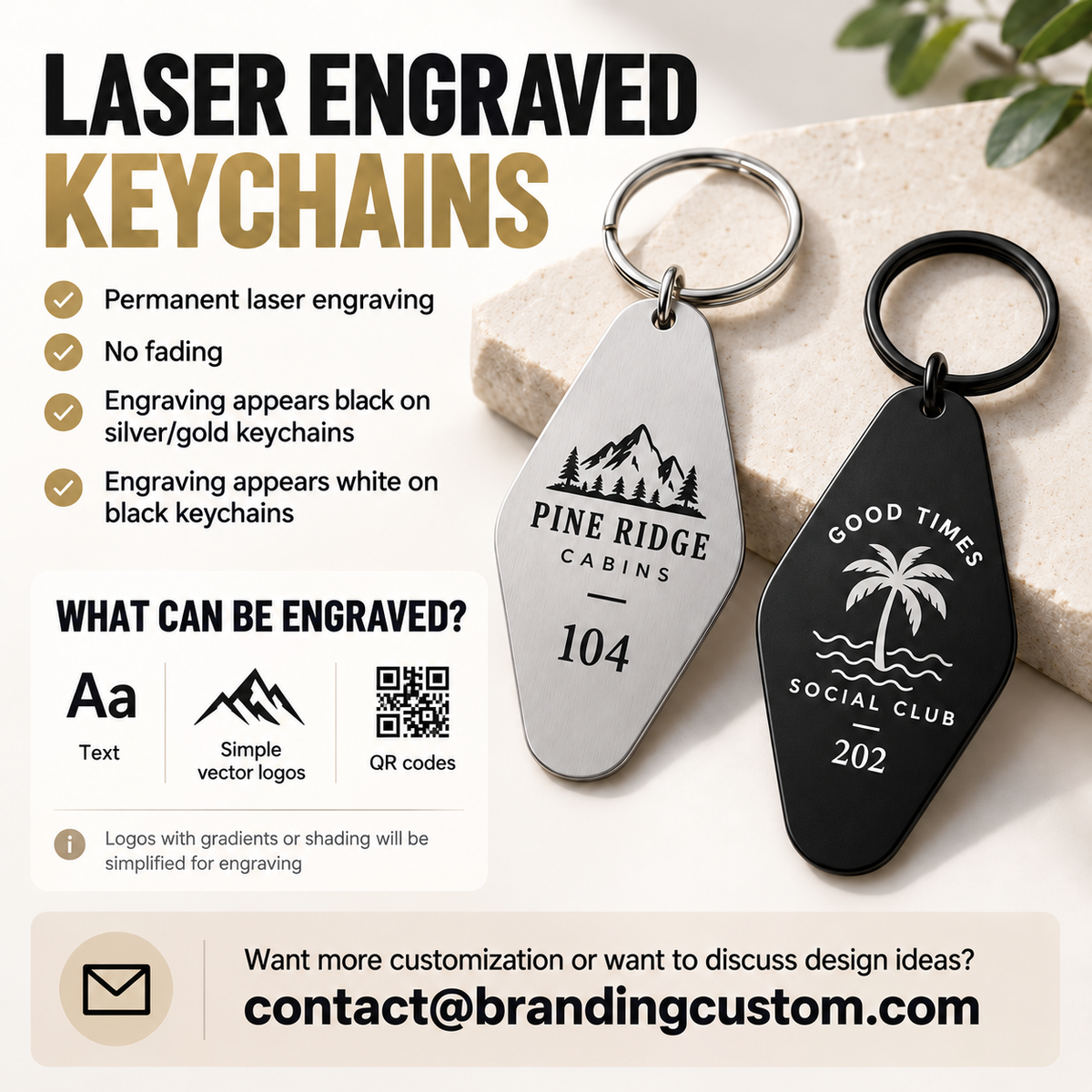 Custom Engraved Metal Keychain - Motel Style