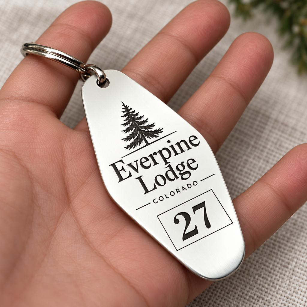 Custom Engraved Metal Keychain - Motel Style